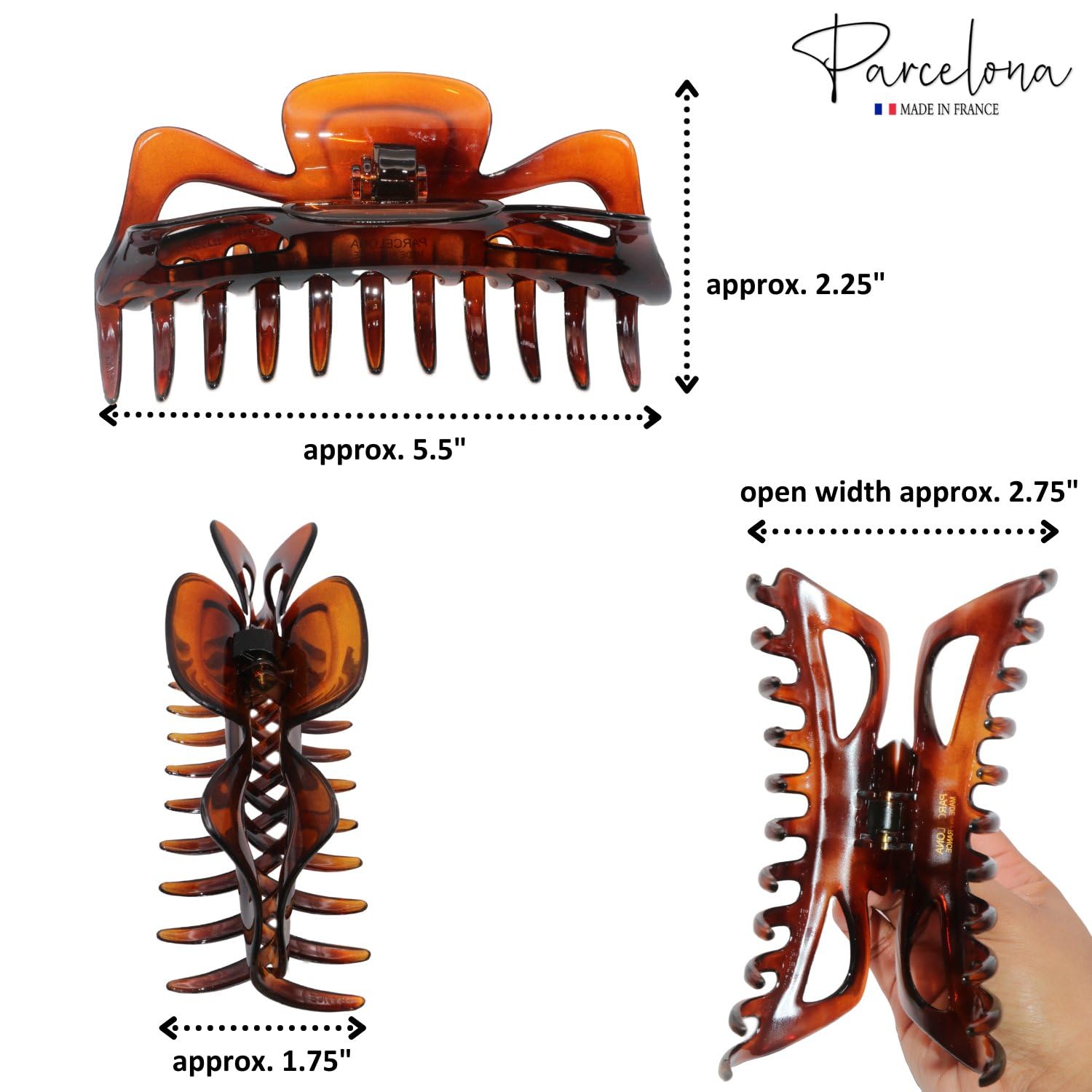Parcelona French Classic Jumbo Large 5 1/2" Cellulose Hair Claw Clip for Women