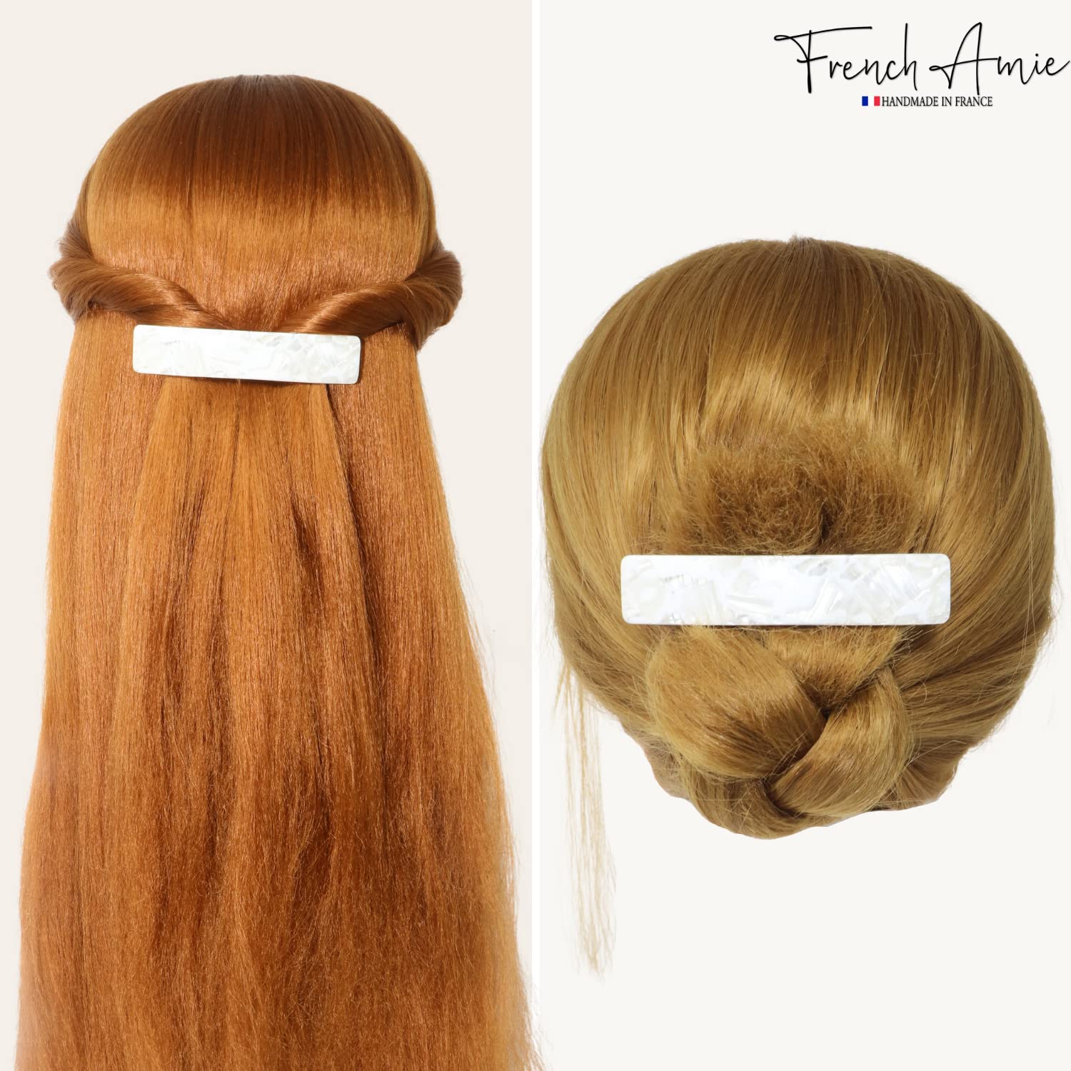 French Amie Oblong 3 1/2" Cellulose Handmade Automatic Hair Barrette for Women