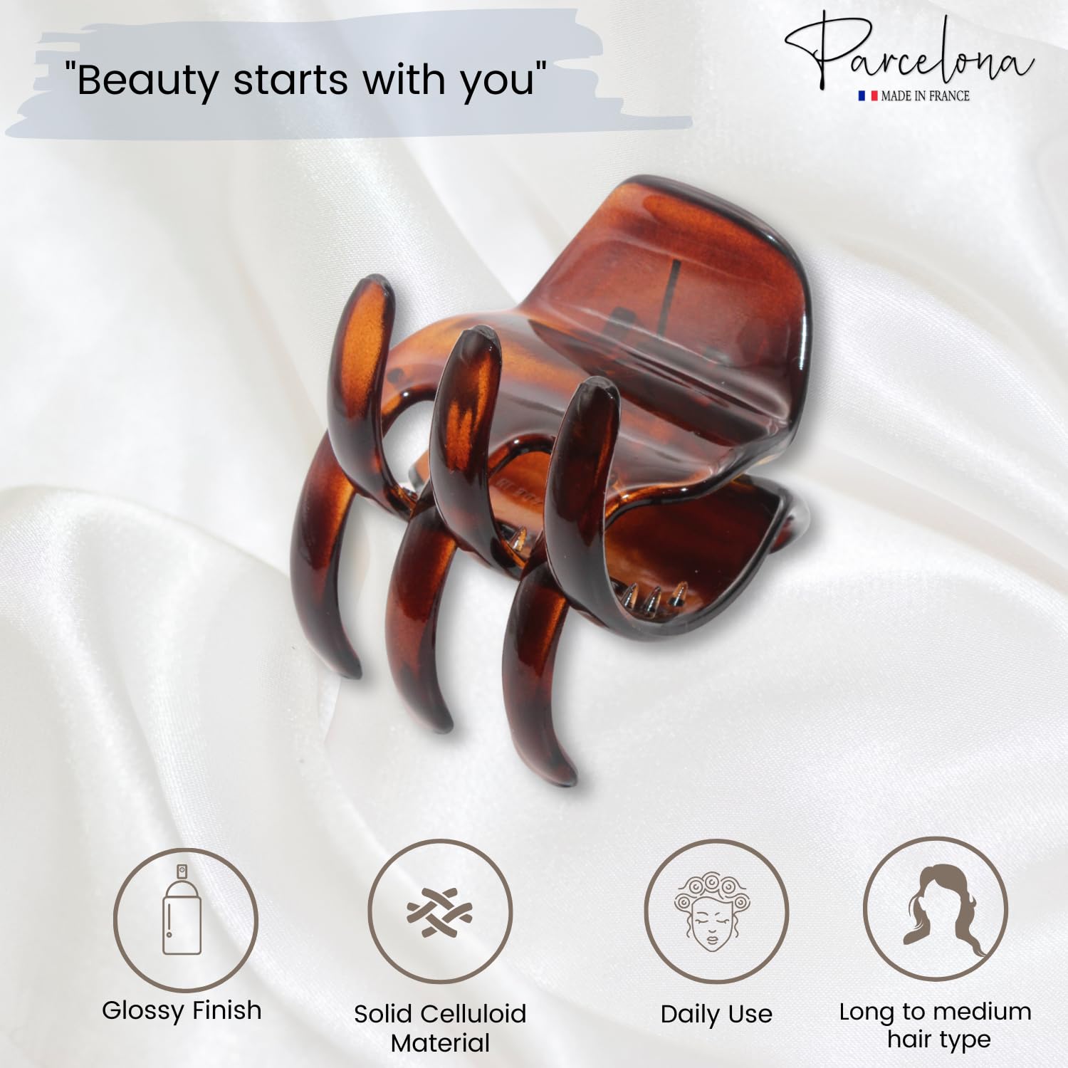 Parcelona French Classic Large Pony Celluloid Jaw Hair Claw for Women and Girls