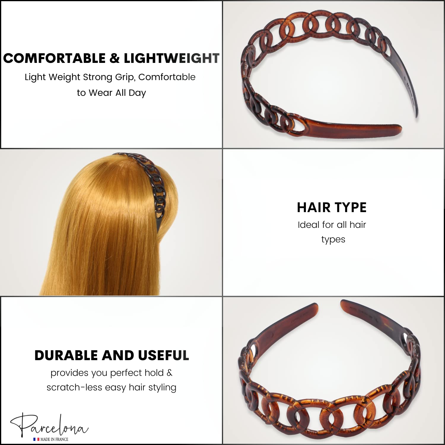 Parcelona French Round Chain Tortoise Shell Brown Cellulose Hair Headband