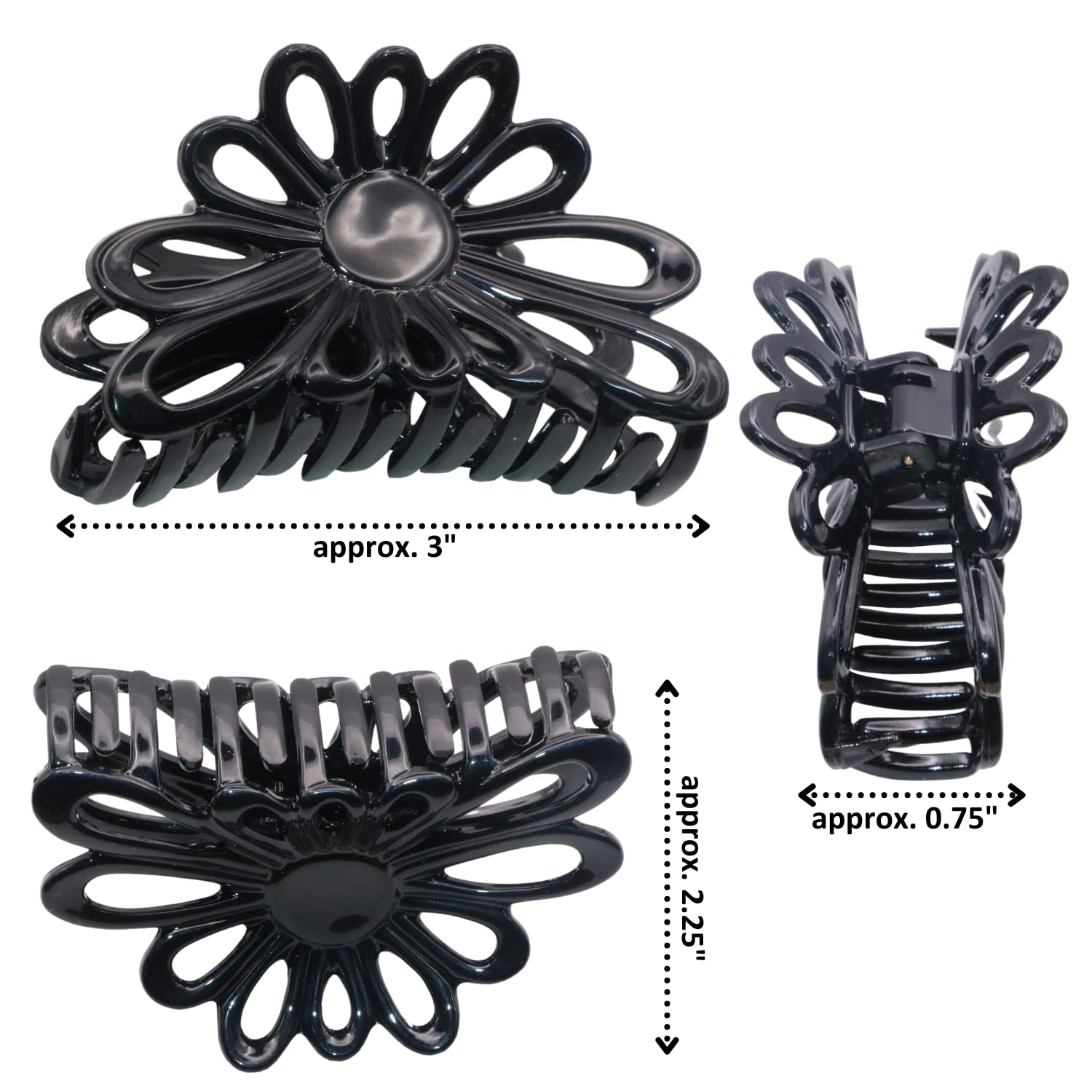 Parcelona French Plume Medium 3" Cellulose Acetate Hair Claw for Women and Girls