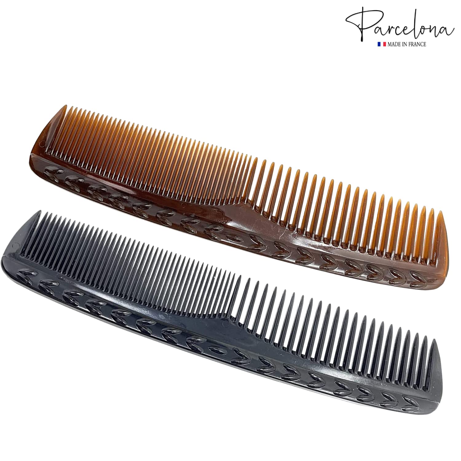Parcelona French Bordered Cellulose Acetate Toothed Large Dressing Hair Comb 2Pcs