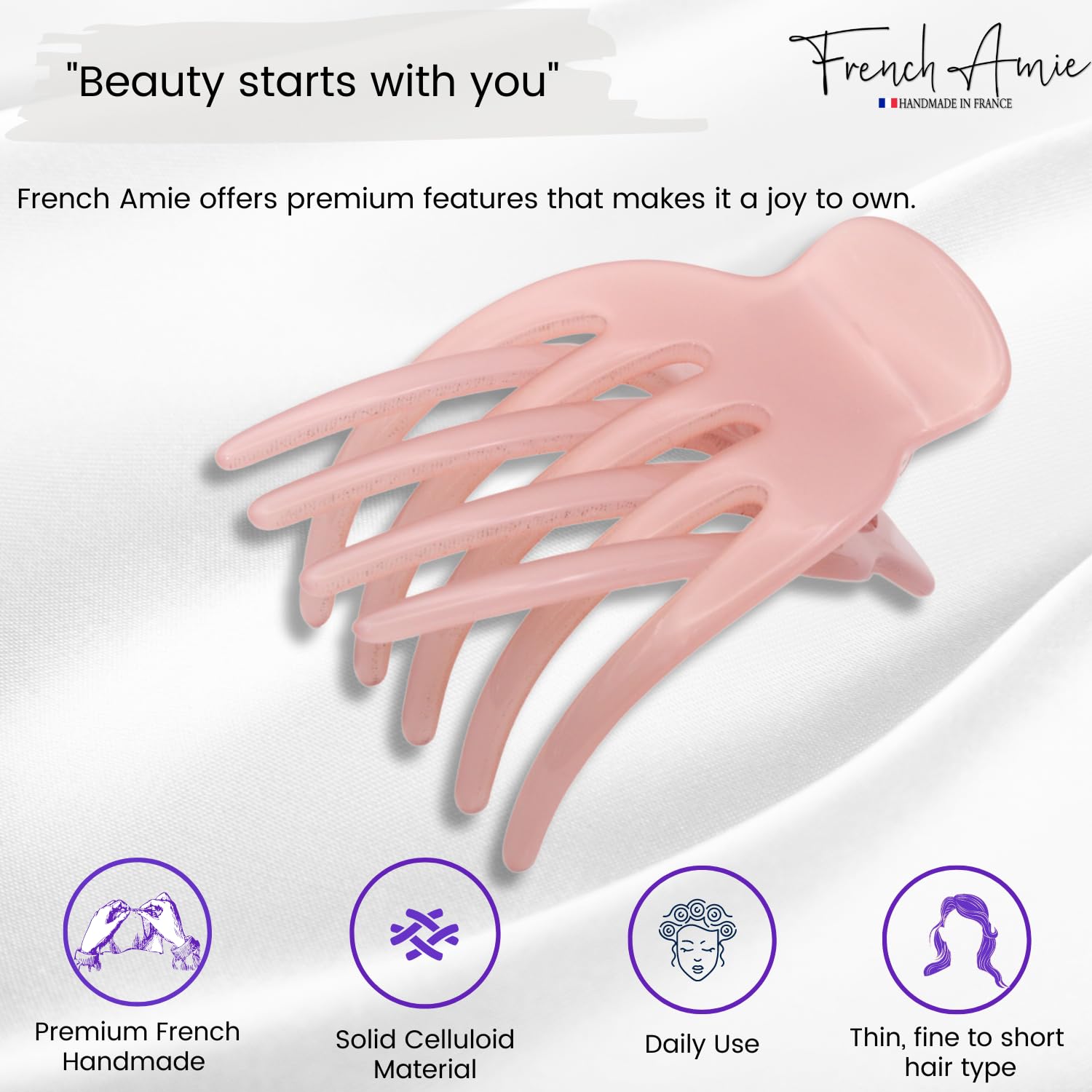 French Amie Bear Paw Small 2 ¾” Cellulose Handmade Yoga Jaw Hair Claw for Women