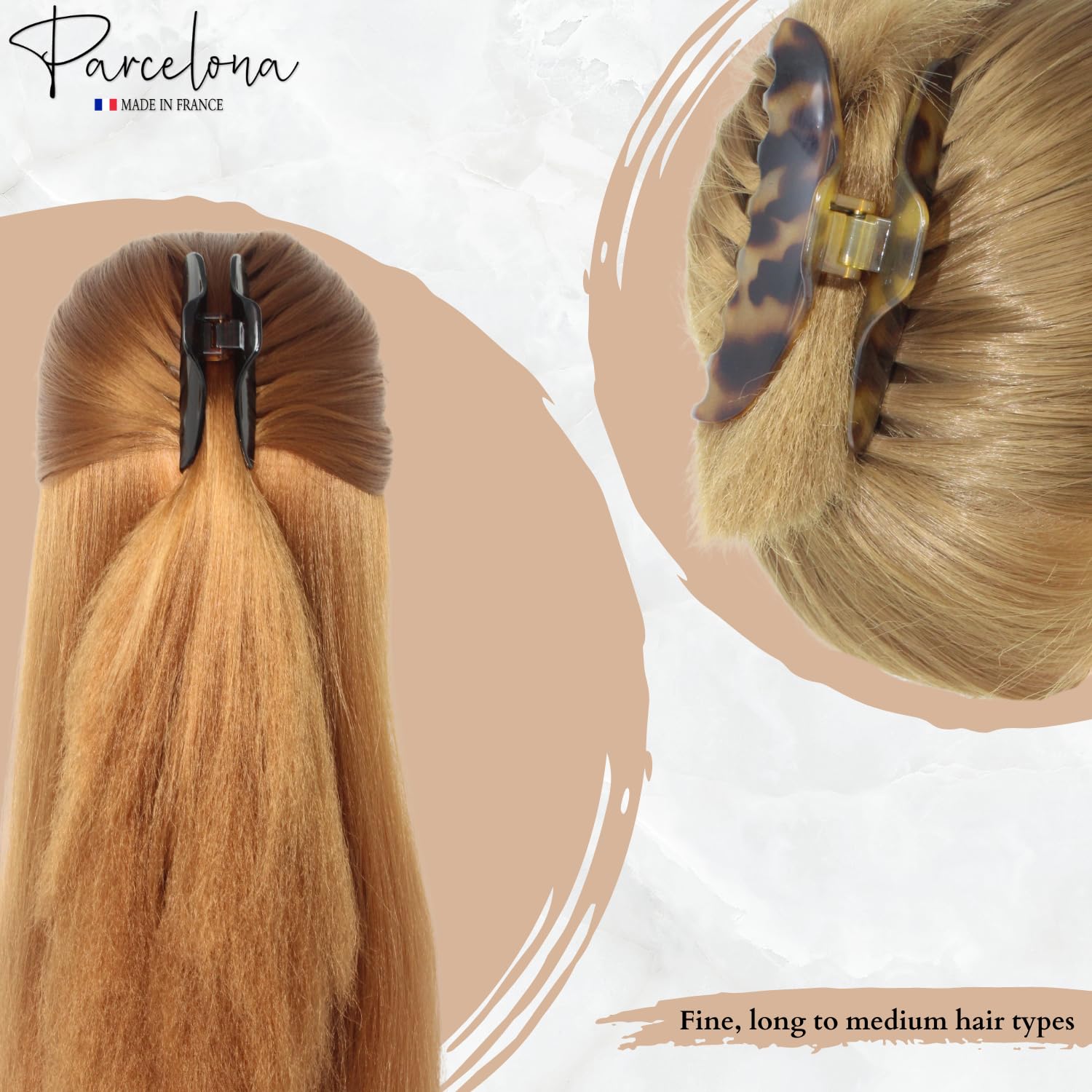 Parcelona French Boss Thin and Narrow Cellulose Hair Claws for Women (2 Pcs)