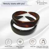 Parcelona French Wide 1 Inch Shell & Black Headbands with Inner Teeth Nibs 2 Pcs