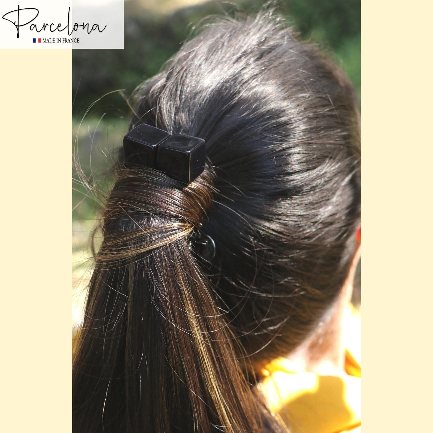 Parcelona French Twin Cube Small Cellulose Acetate Elastic Hair Ties (2 Pcs)