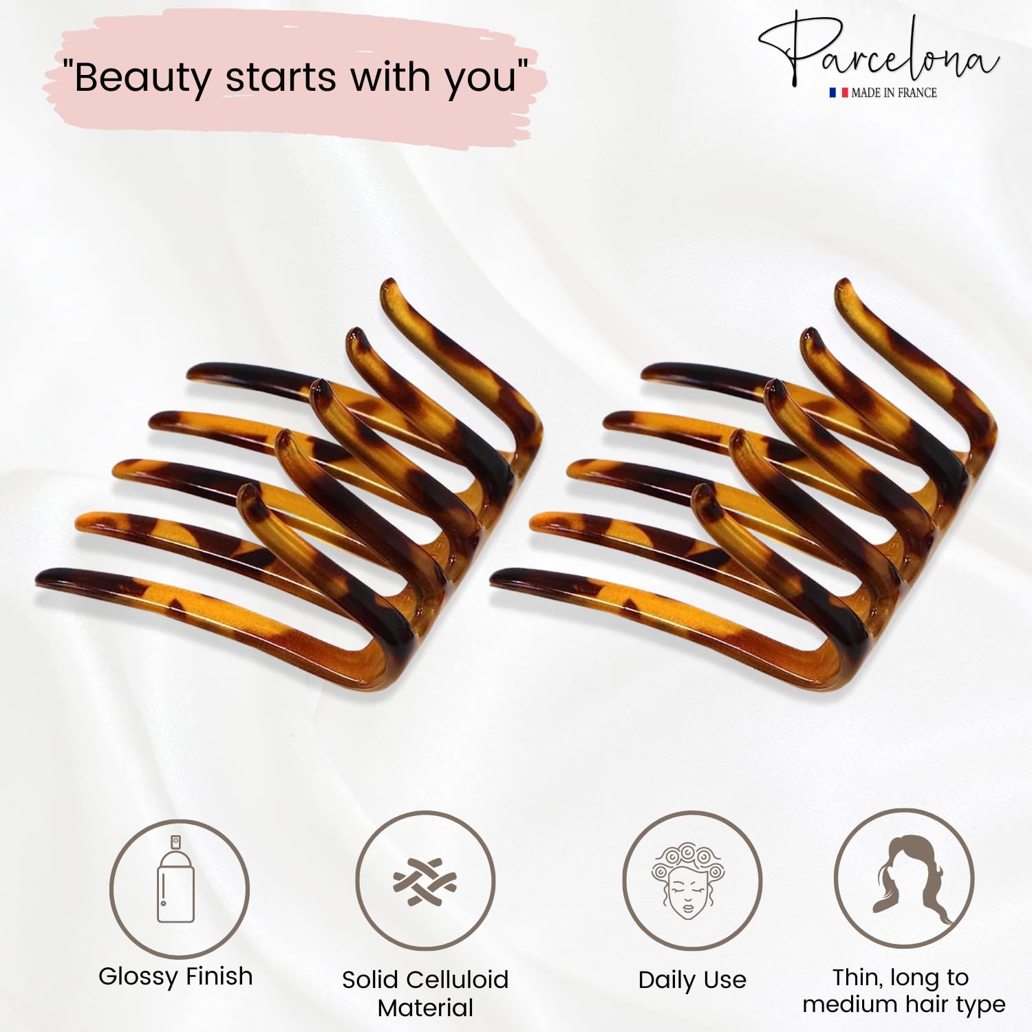 Parcelona French Crab Interlocking Medium Cellulose Hair Side Comb for Women