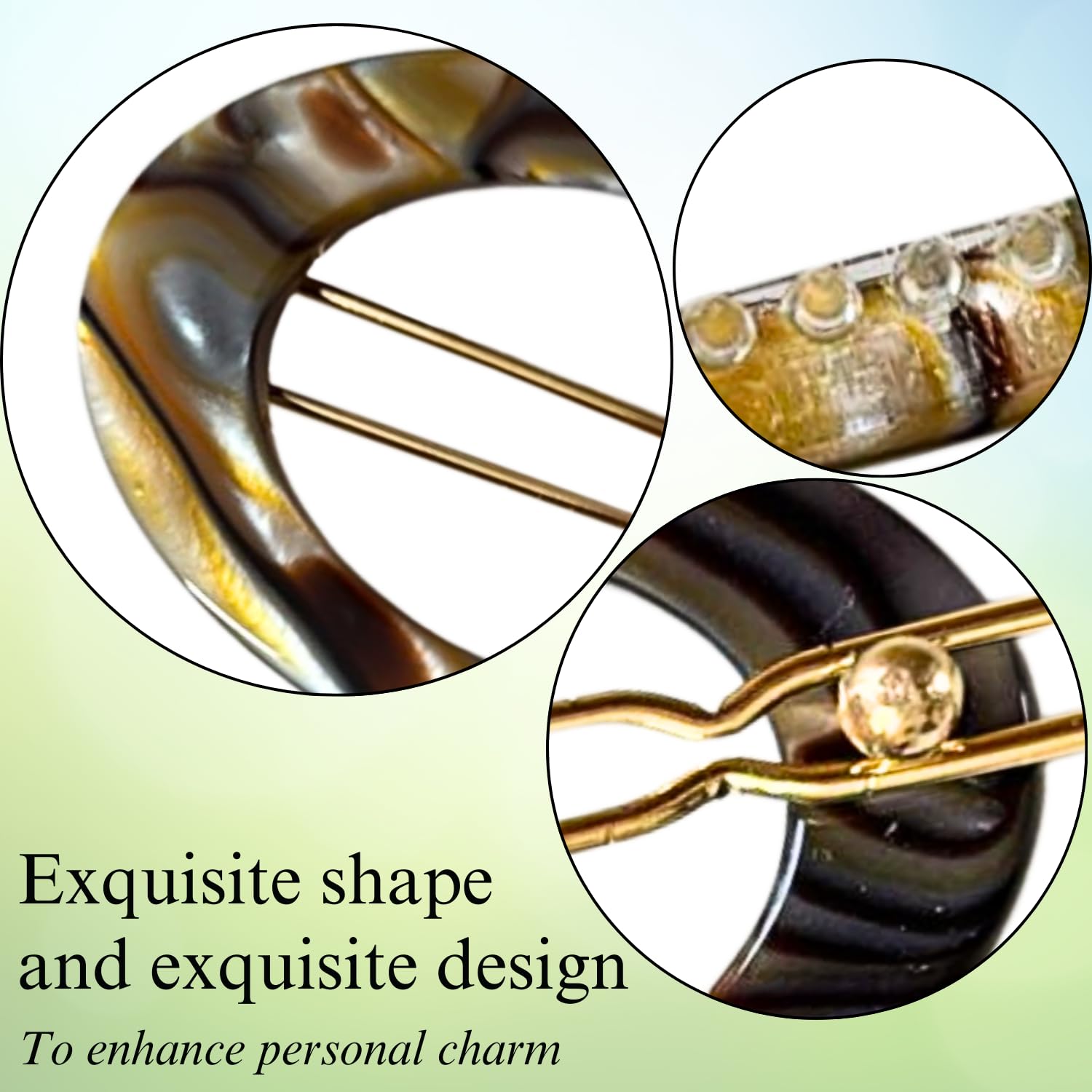 French Amie Oval Hoop Small 1 1/4” Celluloid Handmade Hair Barrette Clips(2 Pcs)