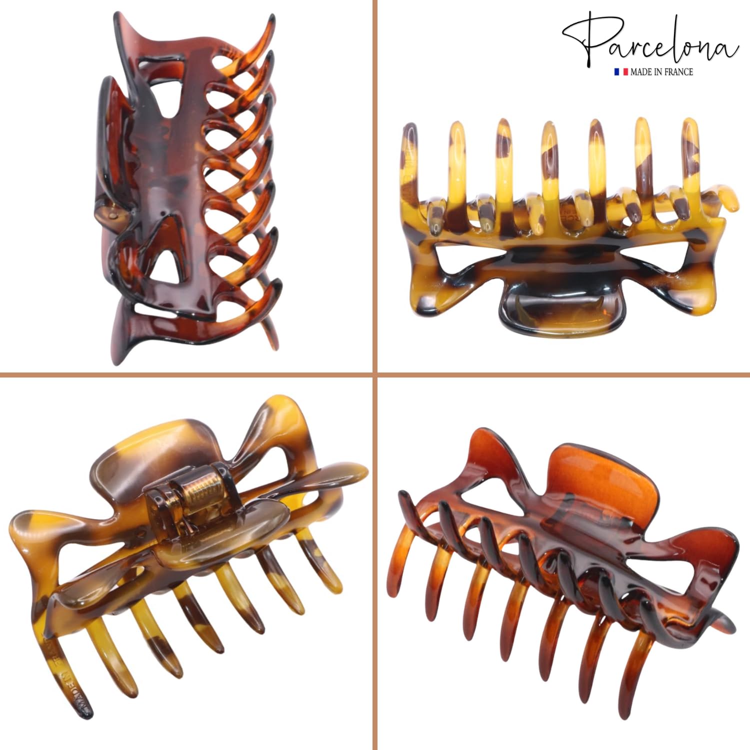 Parcelona French Classic 3" Medium Cellulose Hair Claws for Women & Girls (2Pcs)