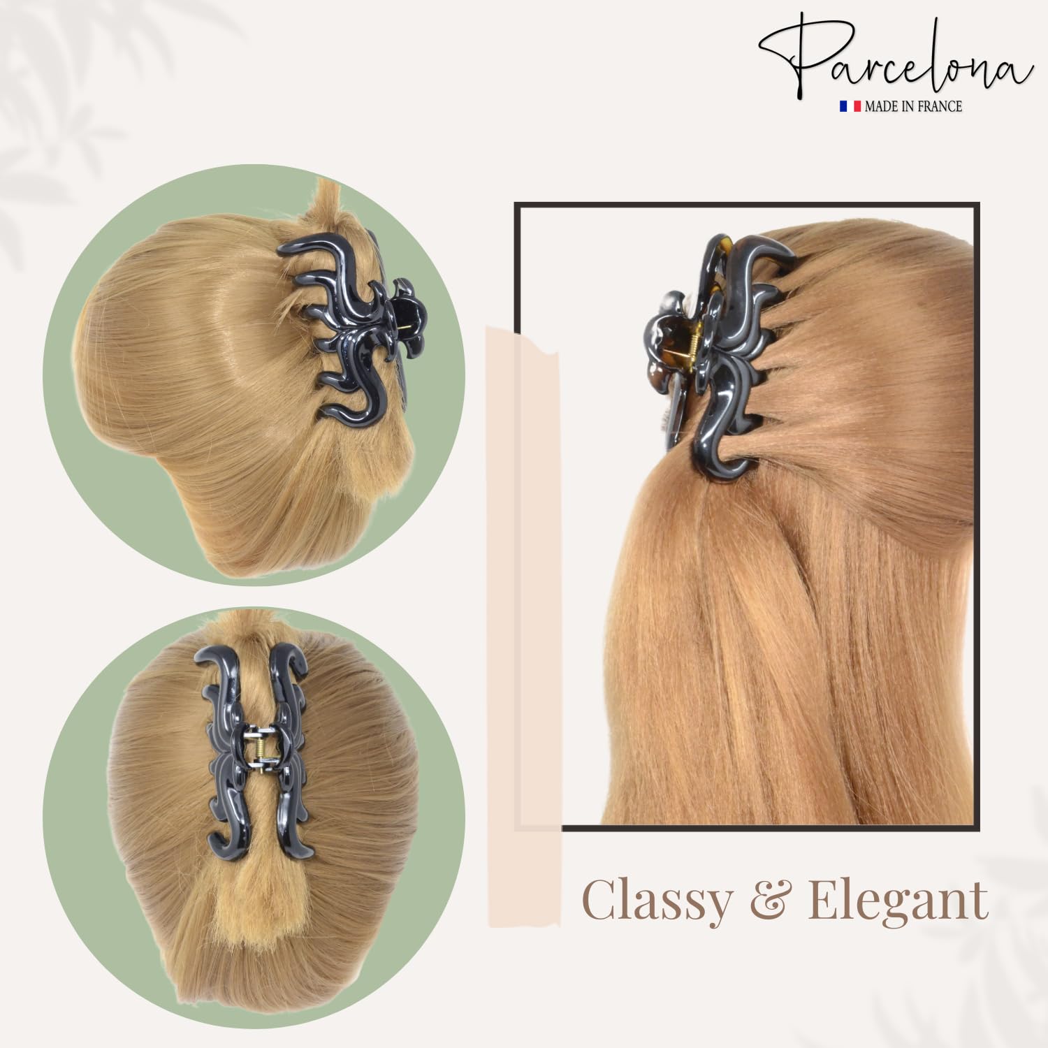 Parcelona French Sleek Grips Shell and Black Cellulose Medium Flexible Hair Claw