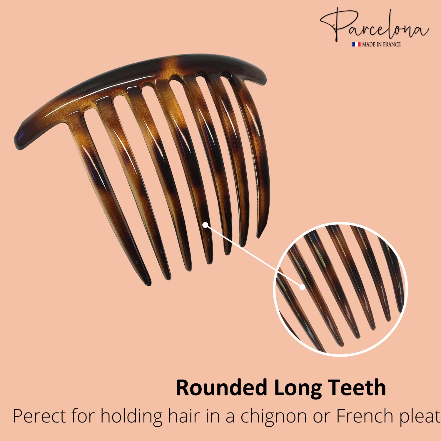 Parcelona French Twist Large Shell 7 Teeth Celluloid Side Hair Combs(3 Pcs)