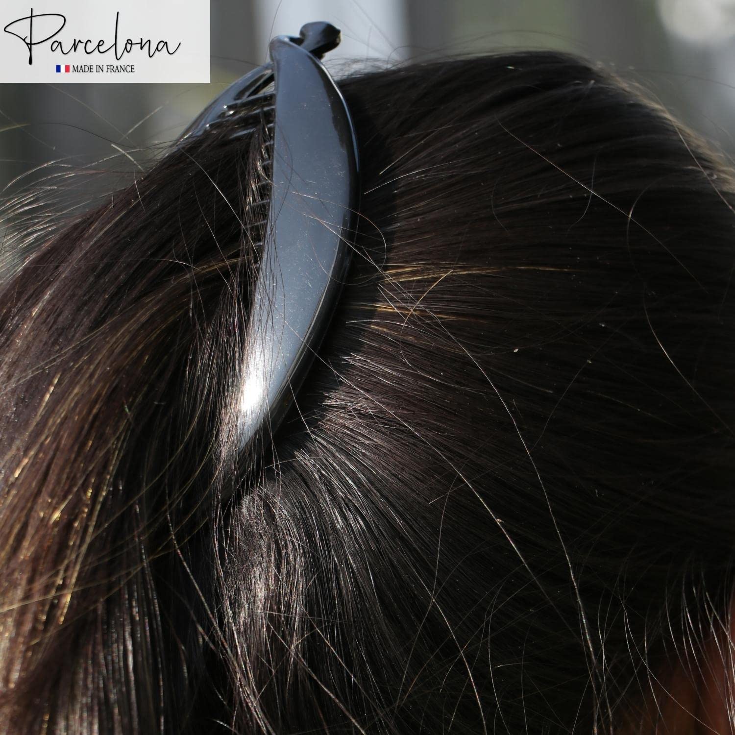 Parcelona French Fat Oval Shell and Black Large 5" Set of 2 Banana Hair Clips