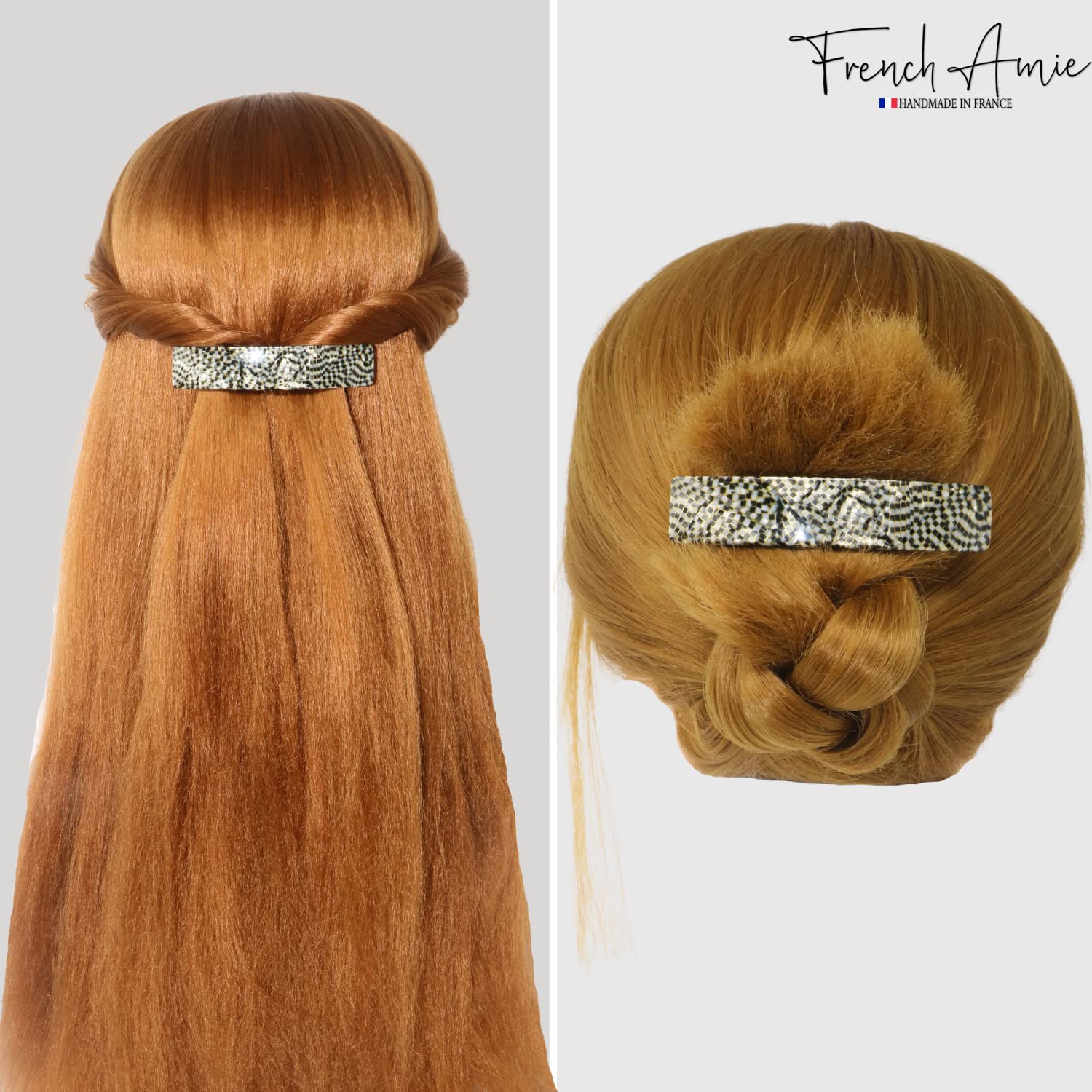 French Amie Oblong 3 1/2" Cellulose Handmade Automatic Hair Barrette for Women