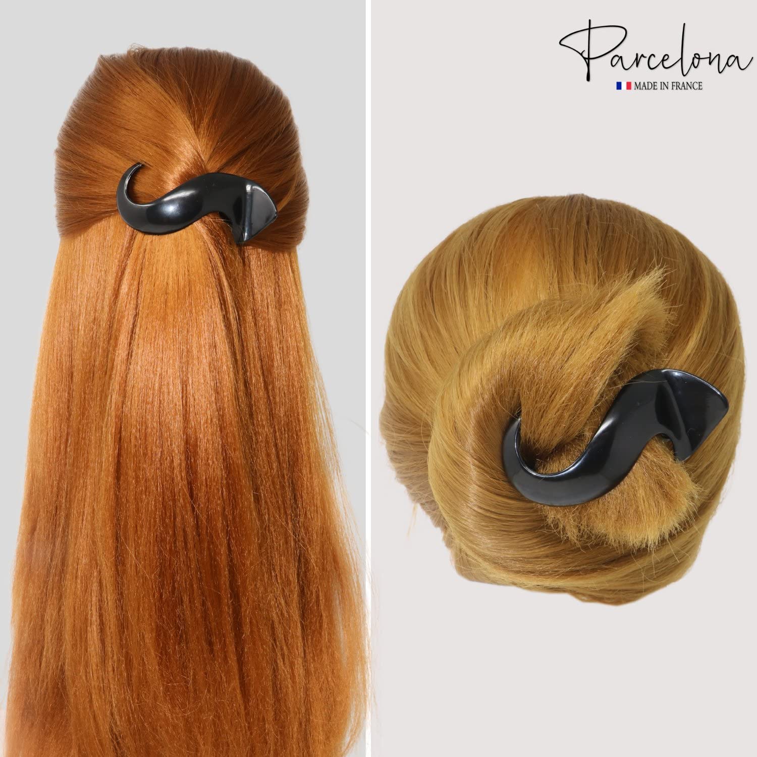 Parcelona French Medium Crochet Cellulose Black Hair Side Slider Claw Clip