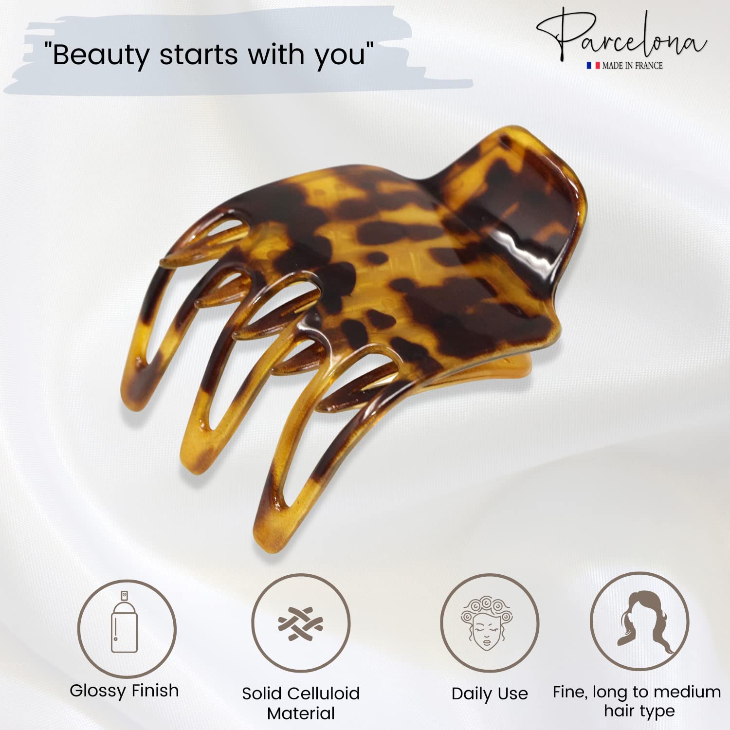 Parcelona French Wide Paw Medium Cellulose Side Slide Yoga Hair Claw for Women