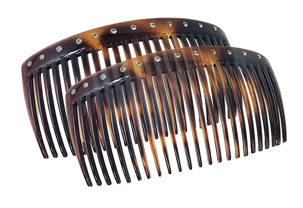 Parcelona French Glossy Crystals Brown Large 4 1/4" Set of 2 Good Grip 23 Teeth