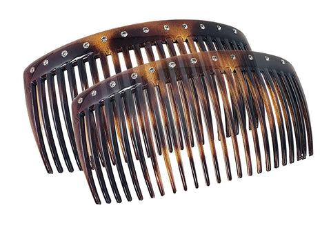 Parcelona French Glossy Crystals Brown Large 4 1/4" Set of 2 Good Grip 23 Teeth