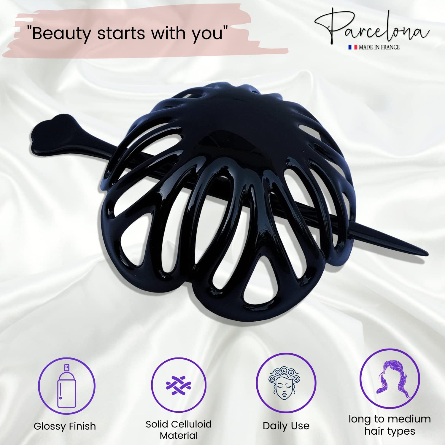 Parcelona French Radial 3.5 Inch Dome Bun Holder Hair Slide Cuff Pin with Stick