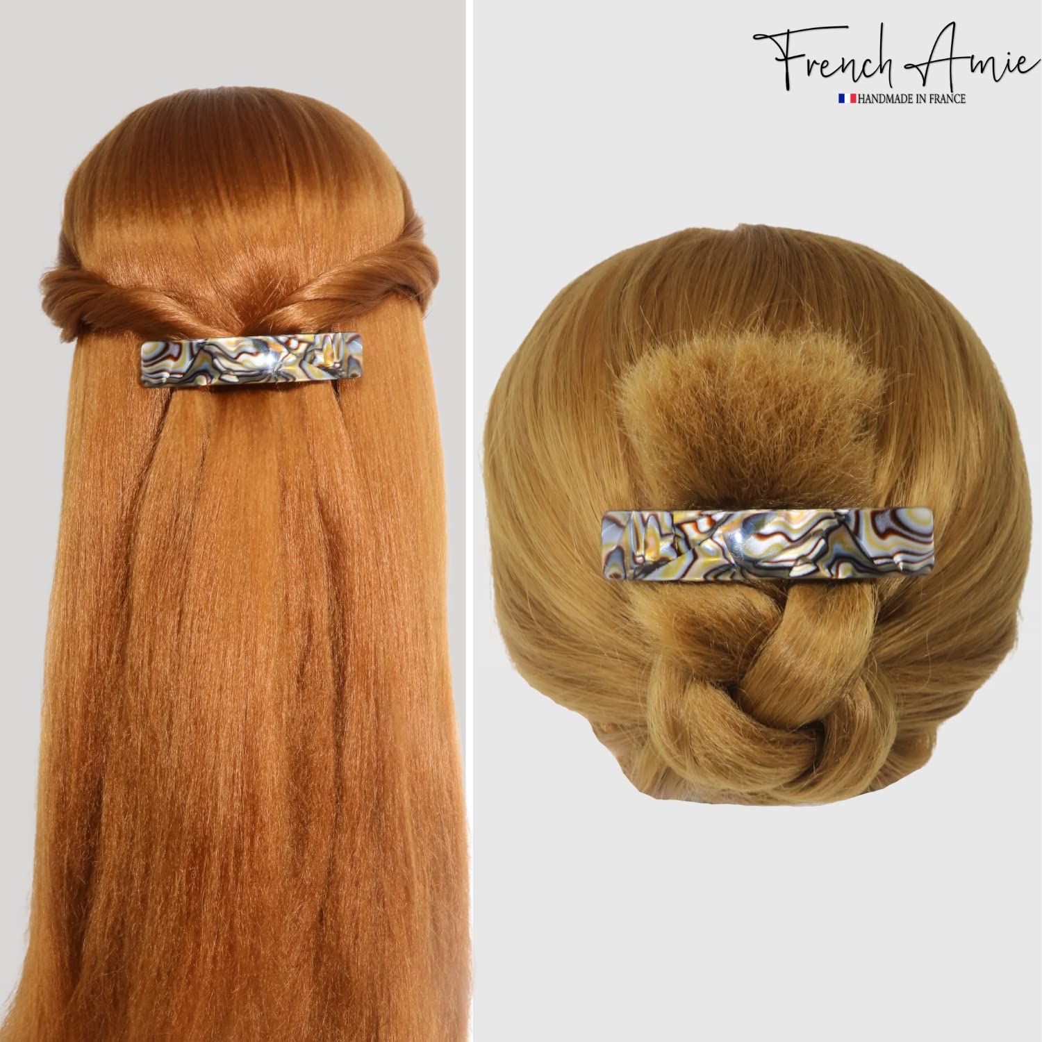 French Amie Oblong 3 1/2" Cellulose Handmade Automatic Hair Barrette for Women