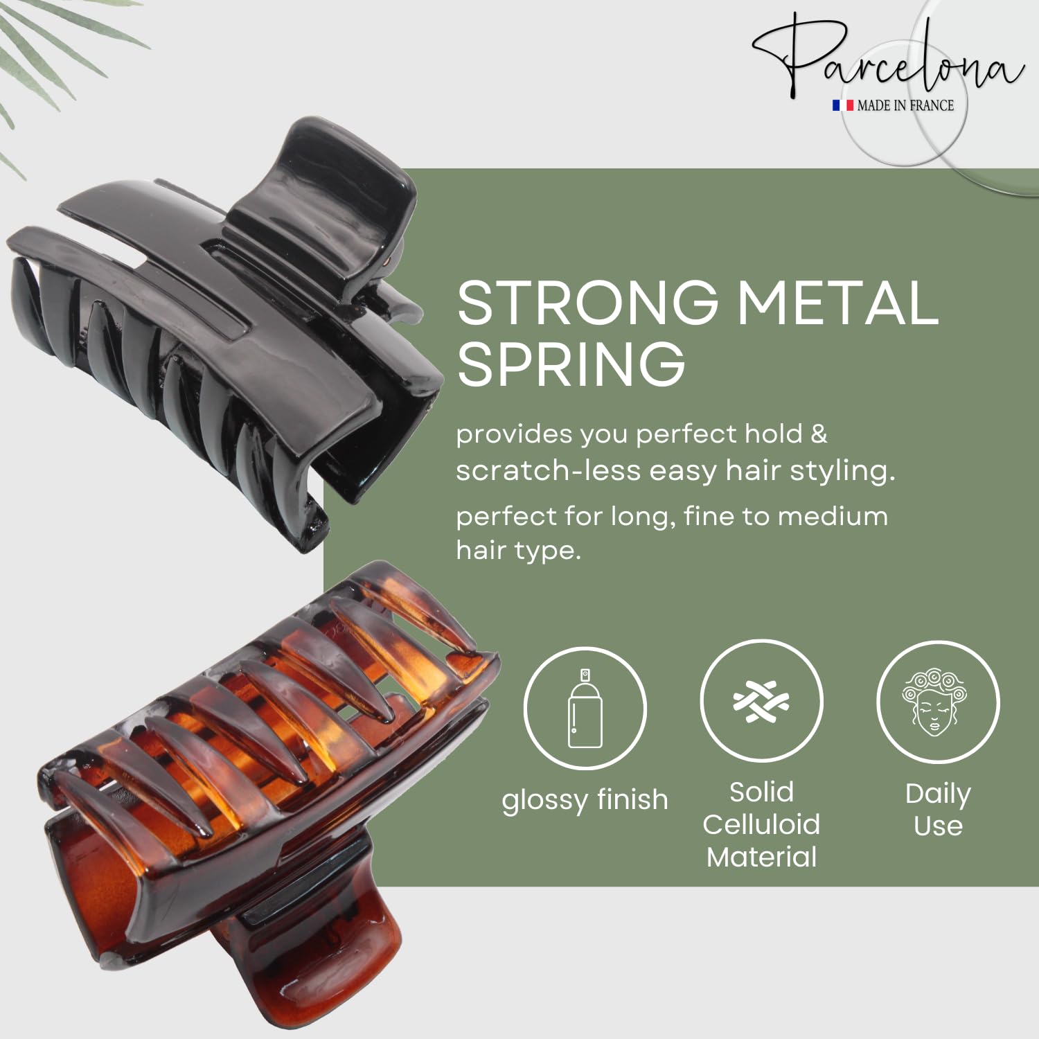 Parcelona French Cutout Curve Small Shell and Black Celluloid Hair Claws(2 Pcs)