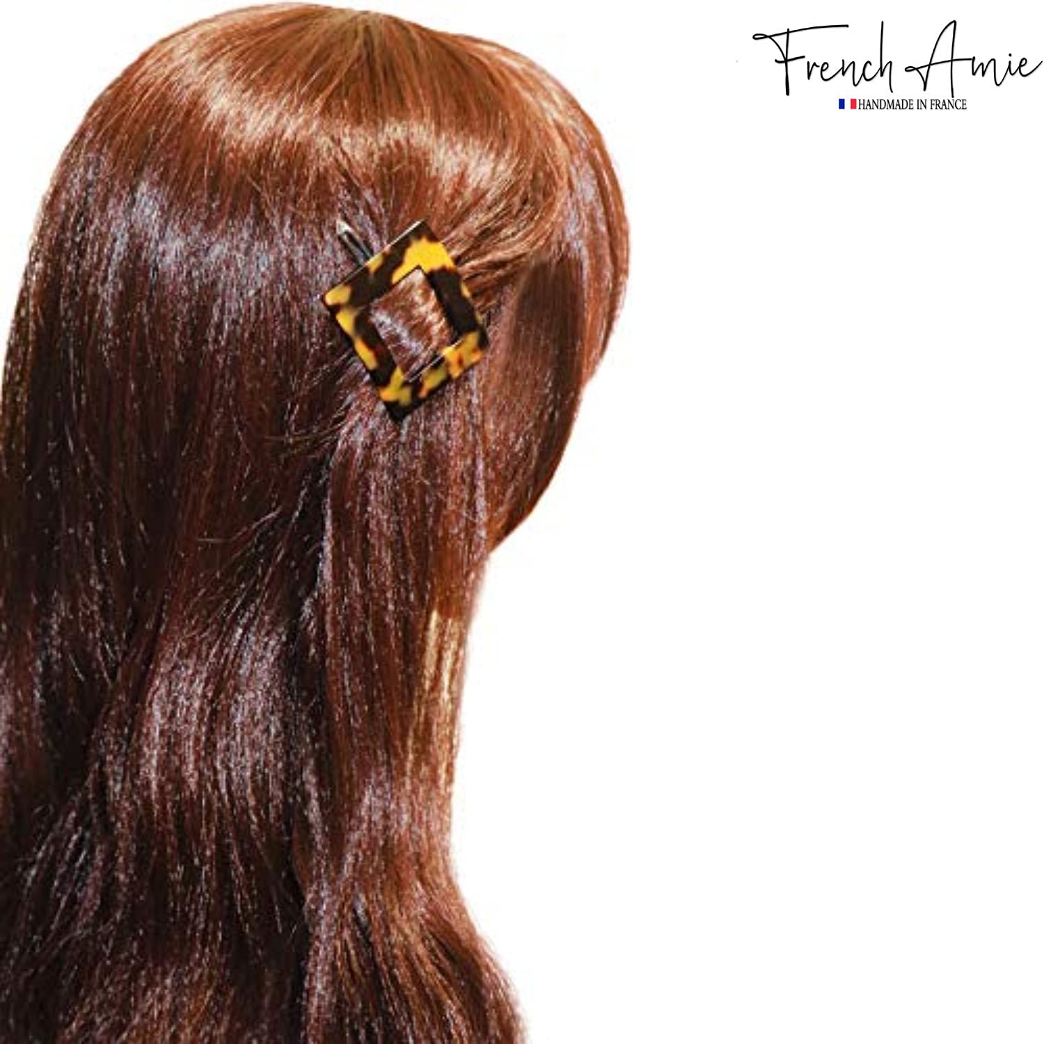 French Amie Squared Small Handmade Cellulose Metal Free Side Slide Hair Barrette