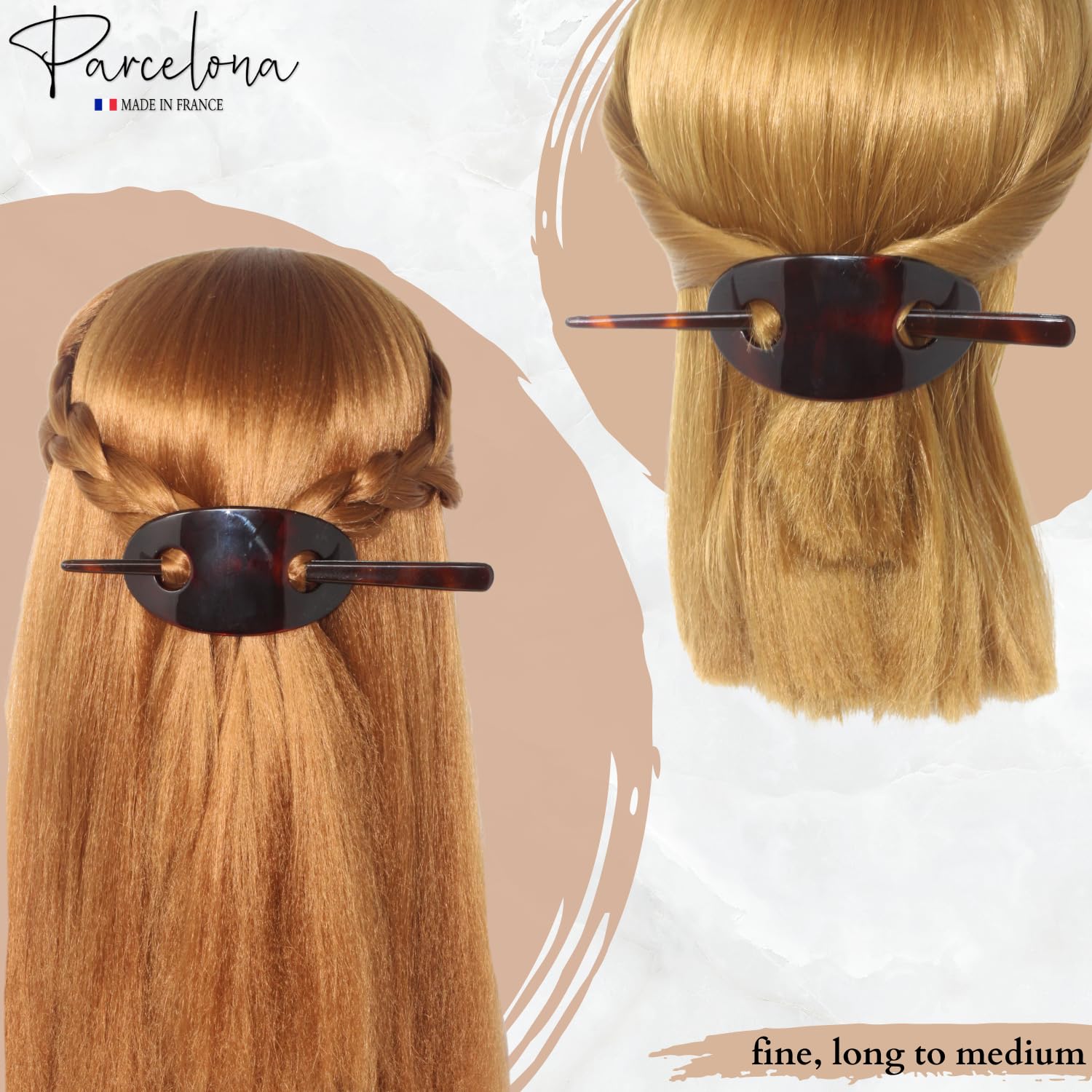 Parcelona French Oval Shell Cellulose Hair Slider Bun Cover Clip With Stick