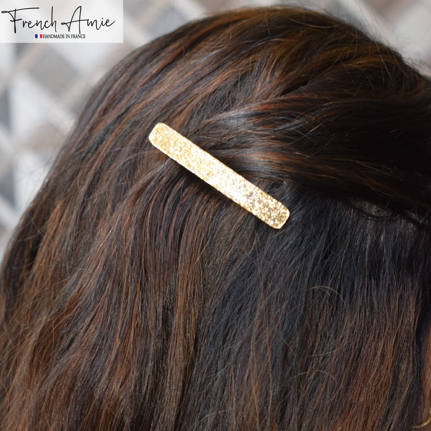 French Amie Small 2 1/4" Glitter Cellulose Acetate Automatic Hair Clip Barrette
