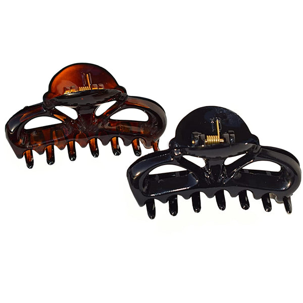 Parcelona French Brown & Black Small Celluloid Set of 2 Jaw Hair Claws