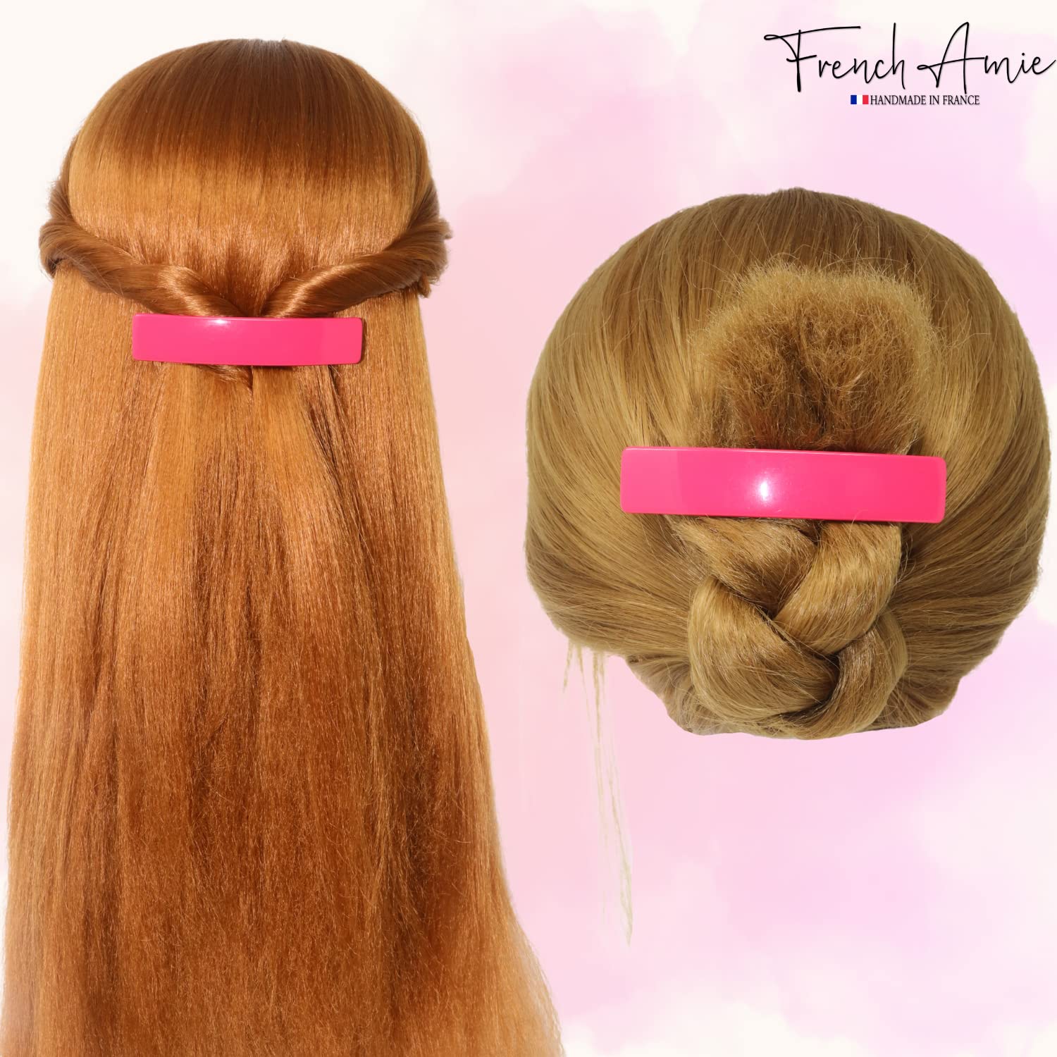 French Amie Oblong 3 1/2" Cellulose Handmade Automatic Hair Barrette for Women