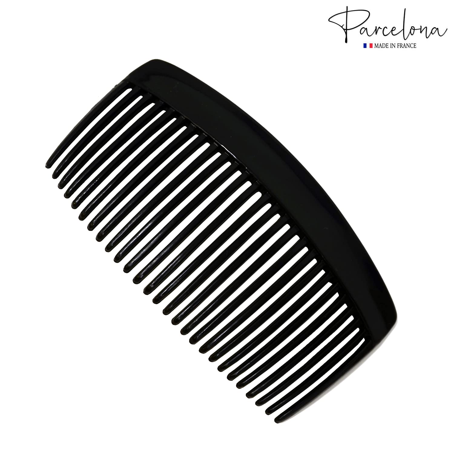 Parcelona French Glossy Black Large Celluloid 27 Teeth Hair Side Comb