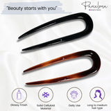 Parcelona French Paris Shell n Black Celluloid Chignon U Hair Pin Sticks(2 Pcs)