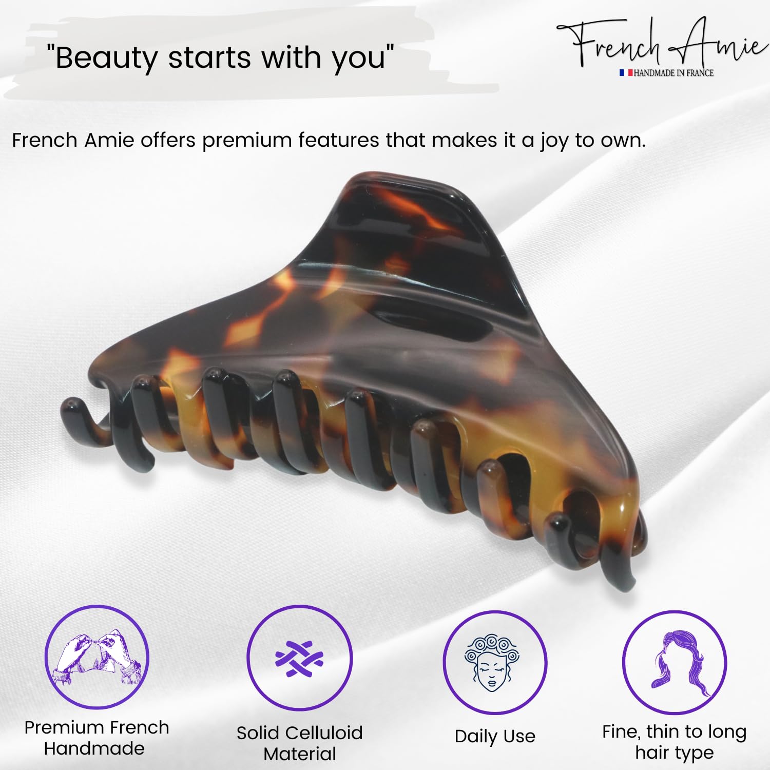 French Amie Director Thin and Narrow Small Handmade Cellulose Hair Claw for Women