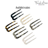 French Amie Tri Prongs 3" Handmade Cellulose Bun Holder Hair Pin Stick for Women