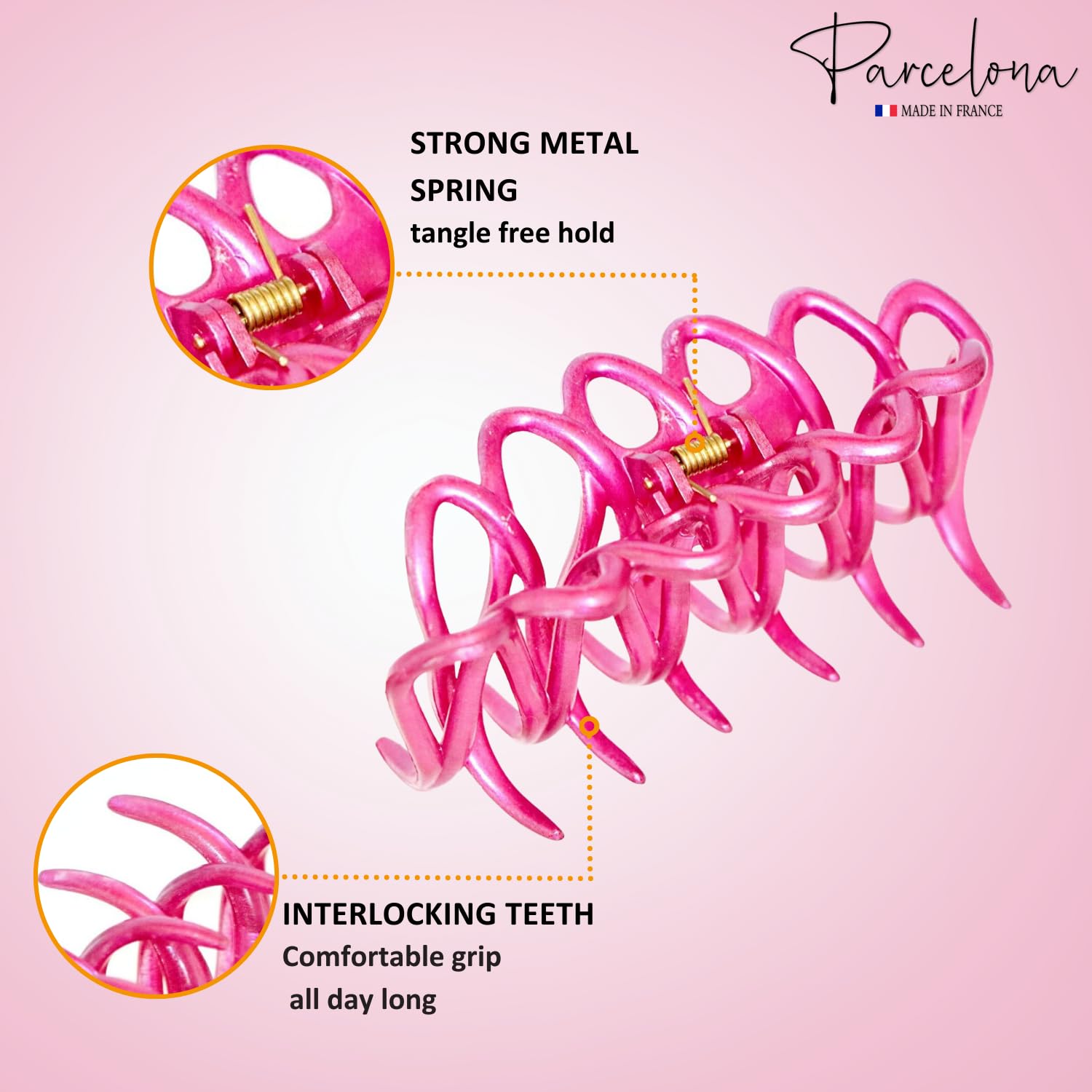 Parcelona French Dentelle Rose Pink Medium Cellulose Jaw Hair Claw for Women
