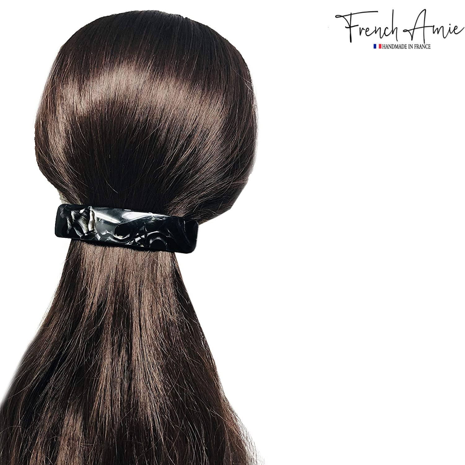 French Amie Long Rectangle Handmade Large Hair Barrette Clip for Women N Girls