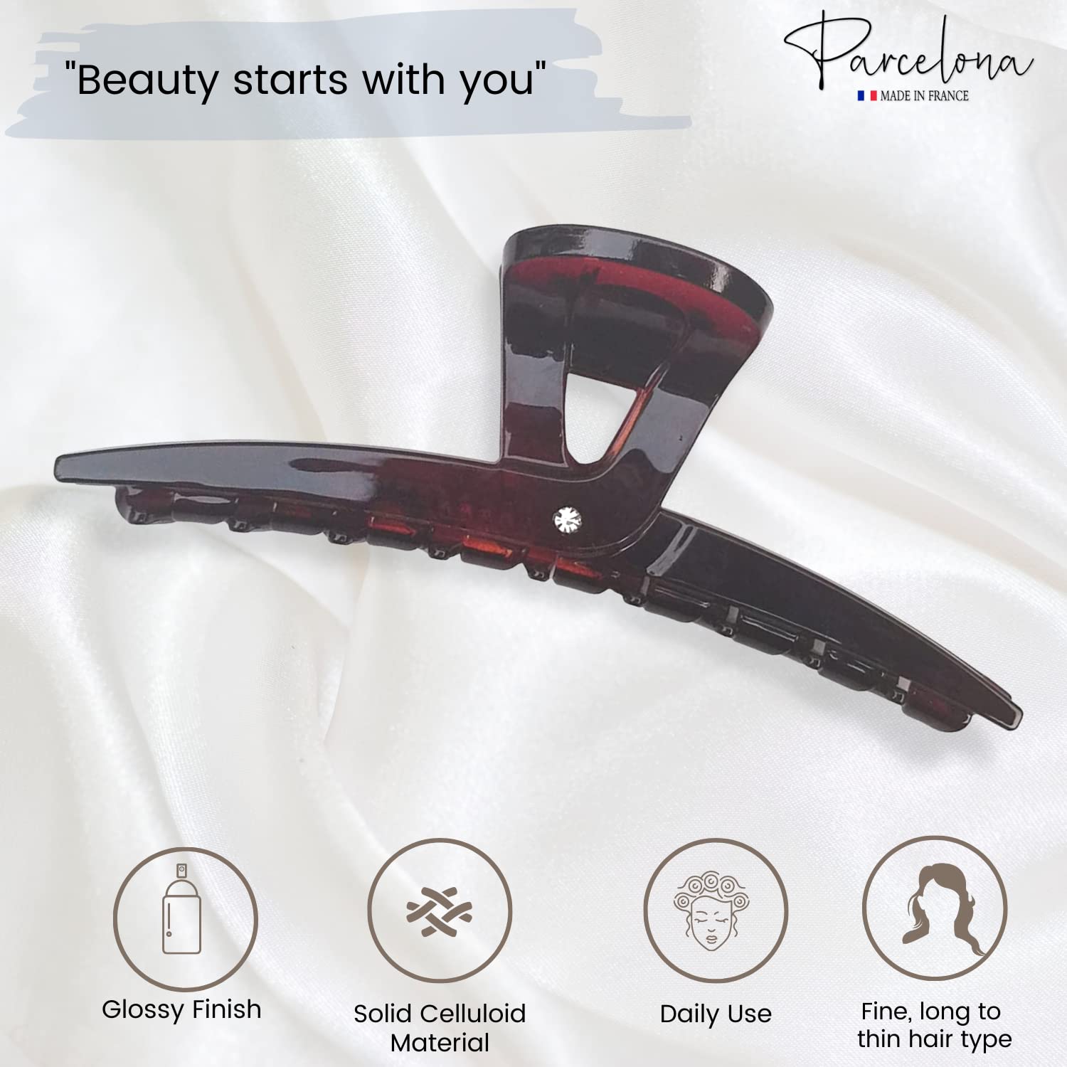 Parcelona French Pinch Crystal Cellulose Jaw Hair Claw for Women and Girls
