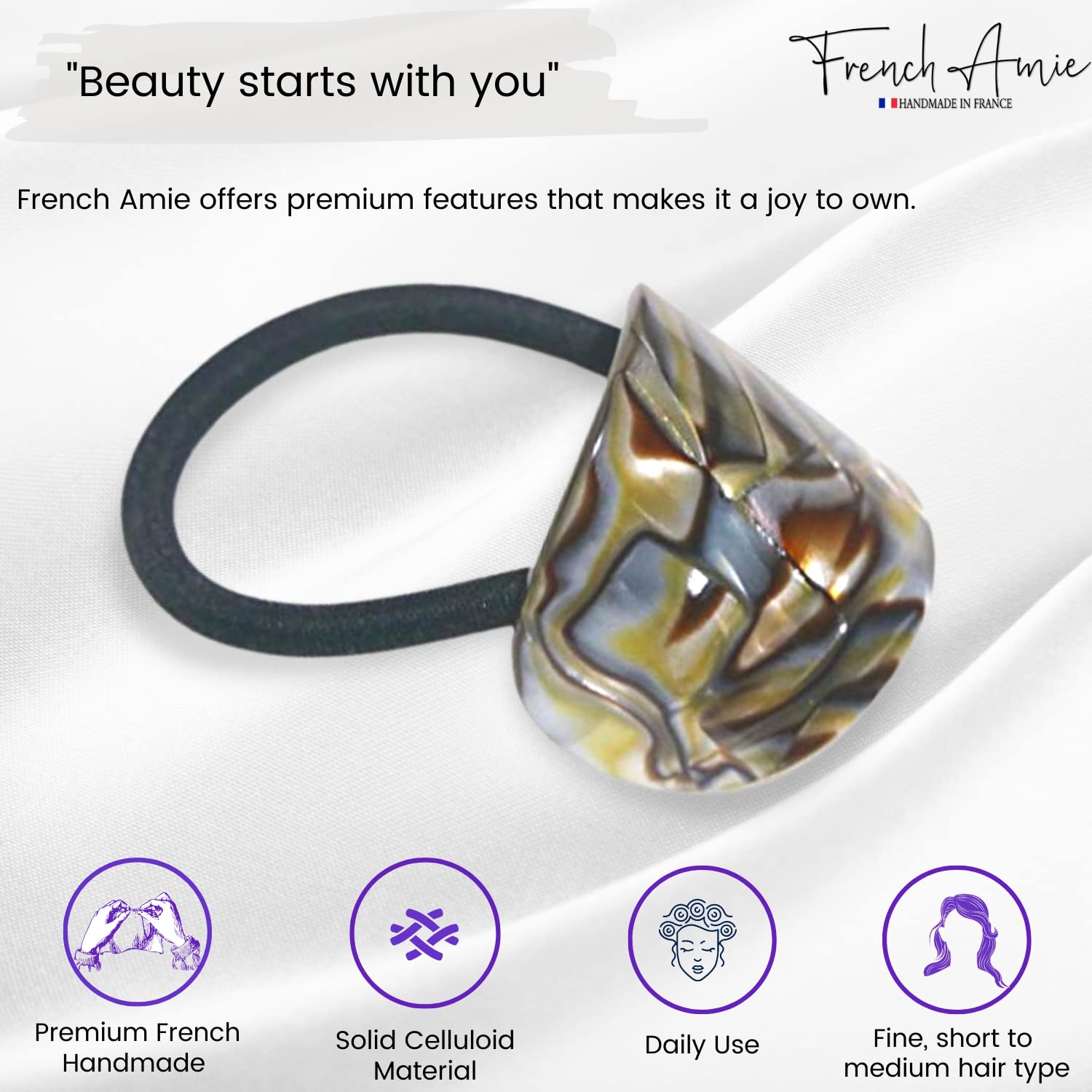 French Amie Curve Oval Cellulose Handmade Ponytail Elastic Hair Tie for Women