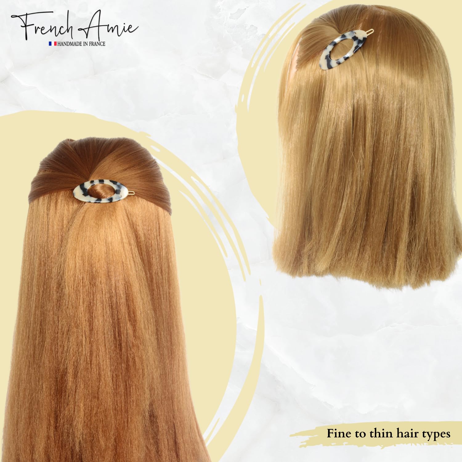 French Amie Oval Small 2 1/4” Cellulose Hair Barrette for Women