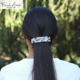 French Amie Rectangular White Tokyo Celluloid Handmade Automatic Hair Barrette