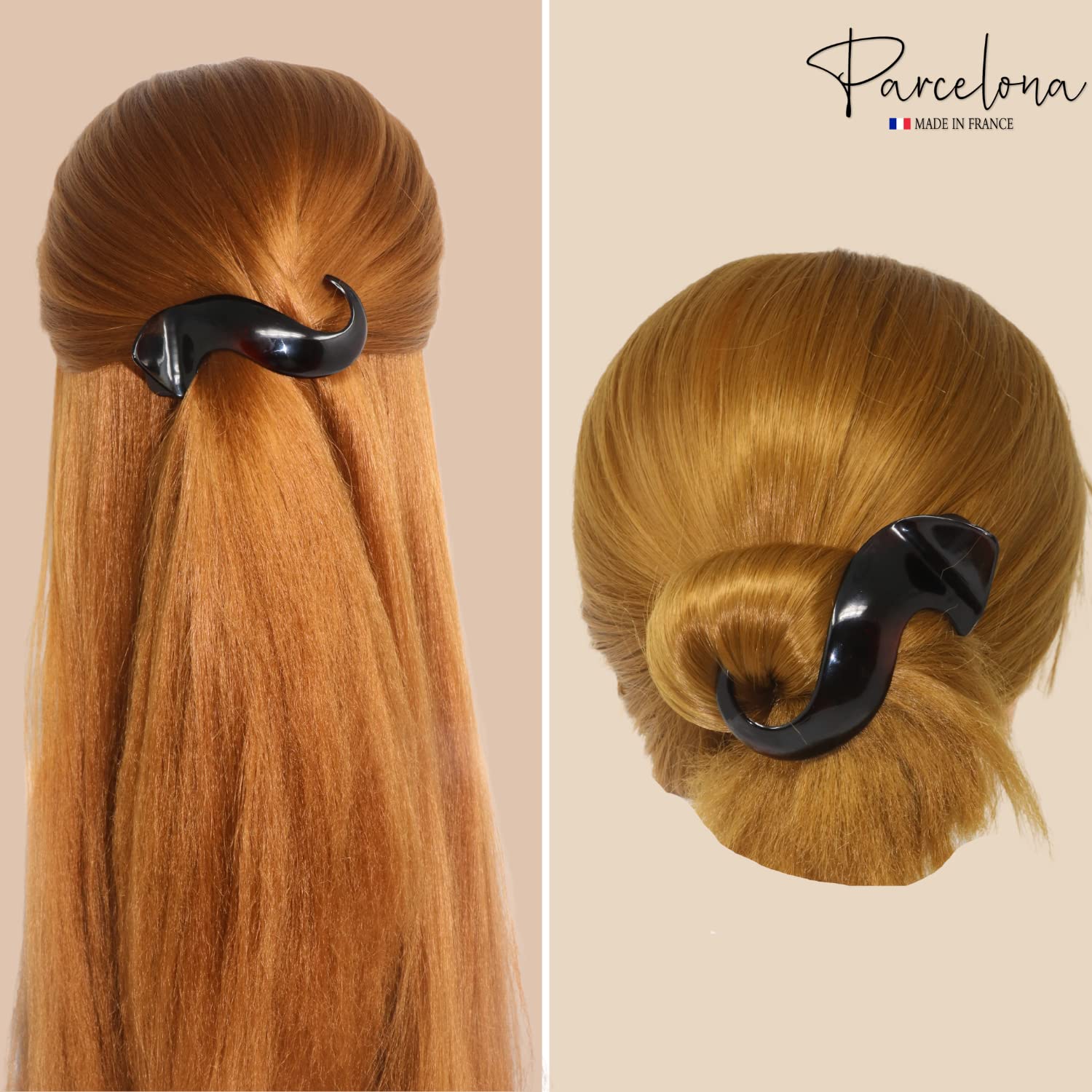 Parcelona French Medium Crochet Cellulose Black Hair Side Slider Claw Clip