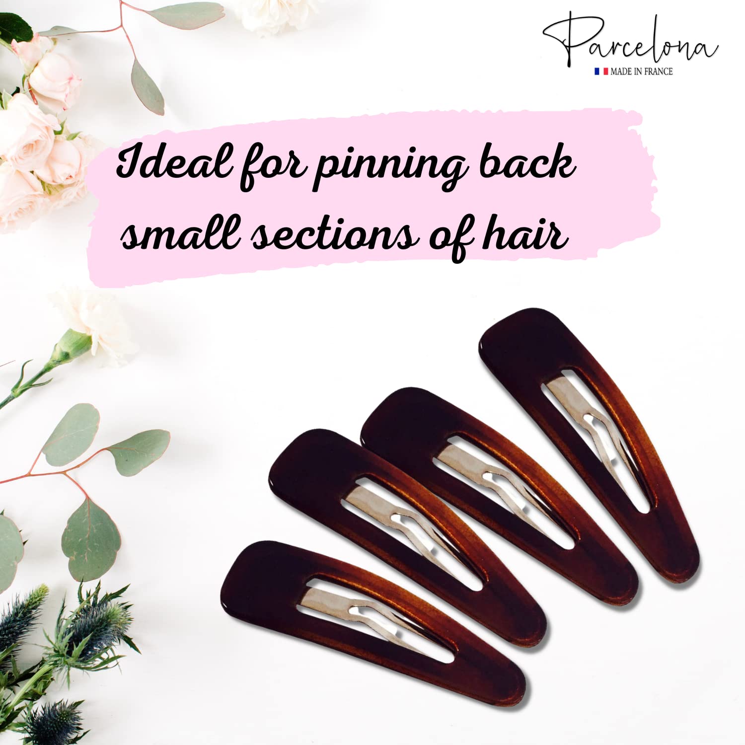 Parcelona French Small Tortoise Shell Cellulose Snap Hair Pins for Women(4 Pcs)