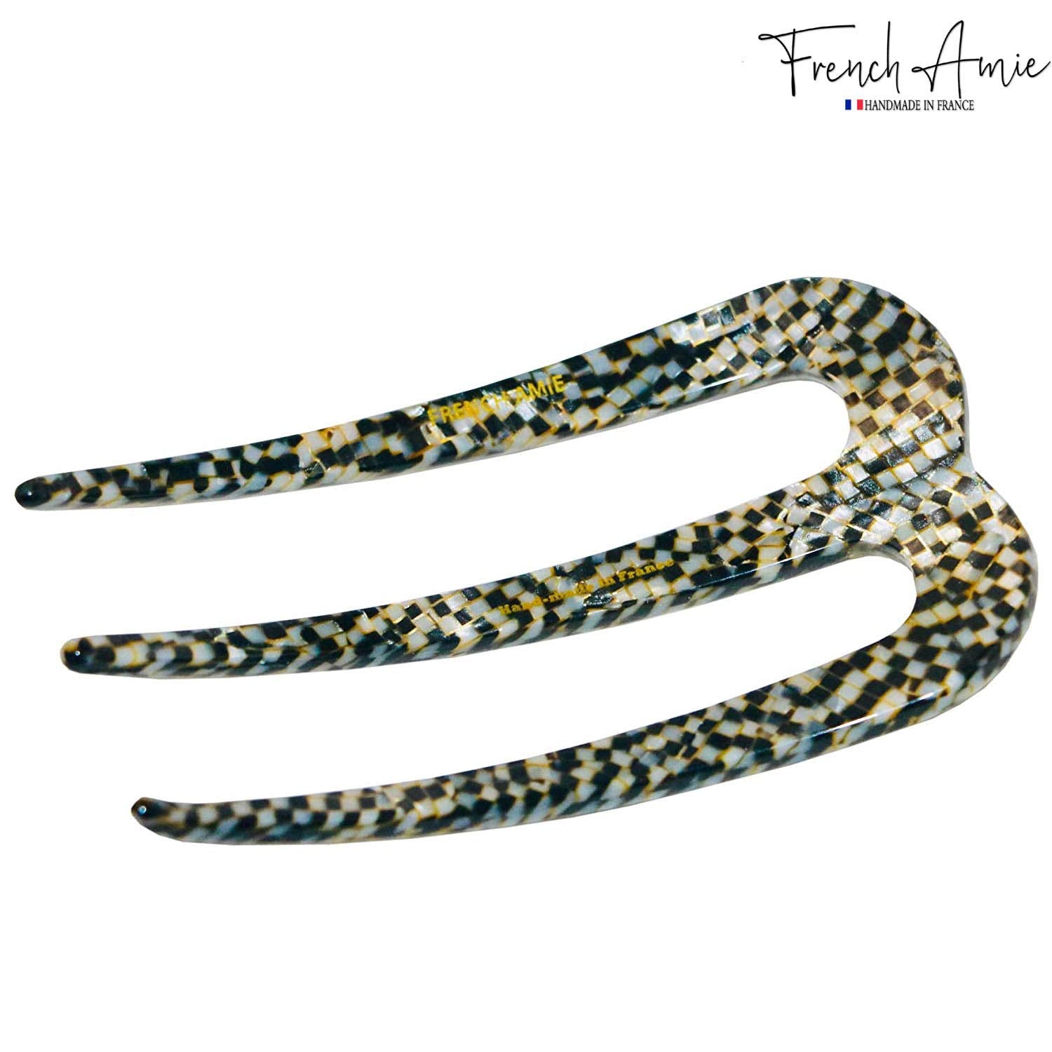 French Amie Tri Prongs 3" Medium Handmade Cellulose Bun Holder Women Hair Pin