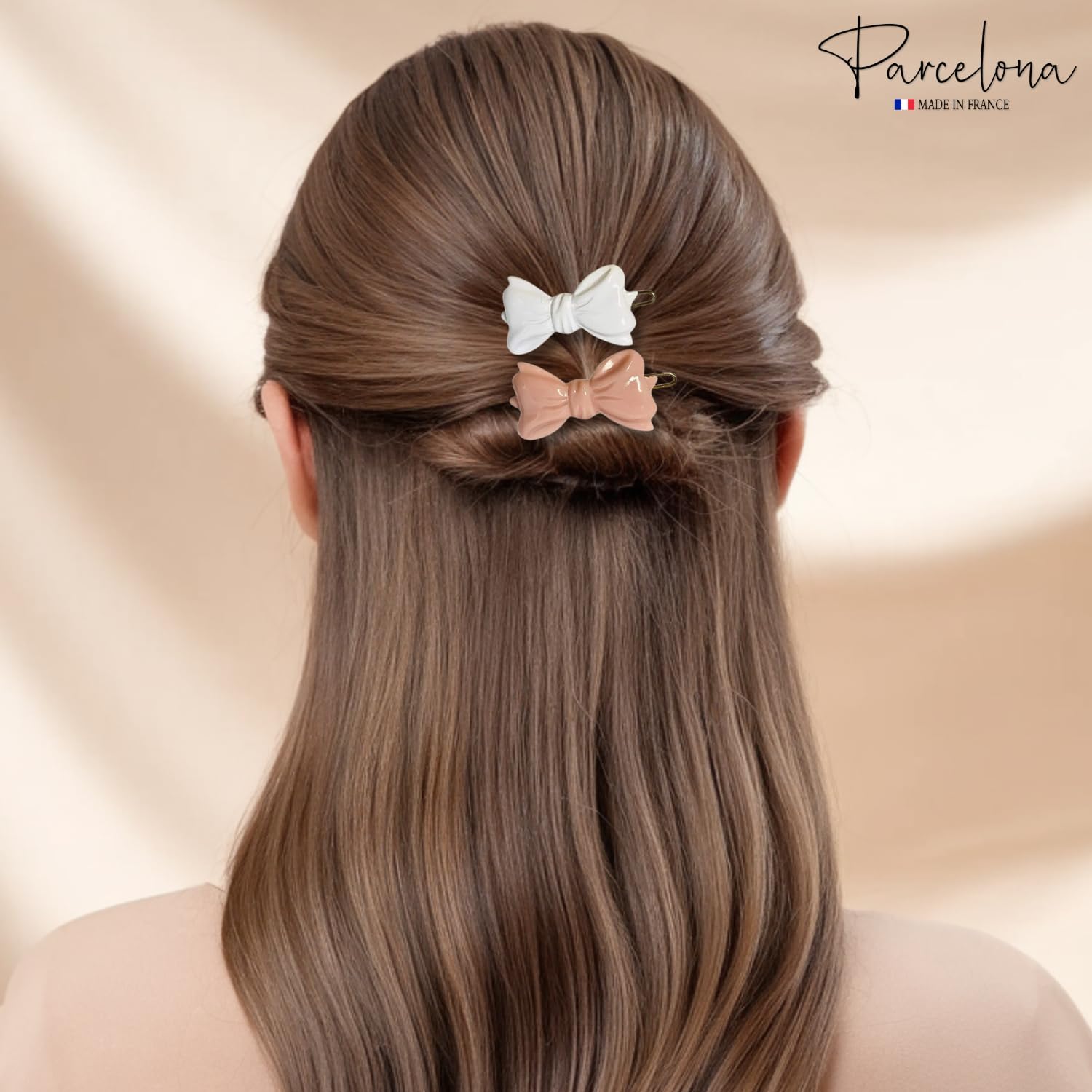 Parcelona French Ribbon Bow Small Cellulose Side Hair Barrettes for Women & Girls