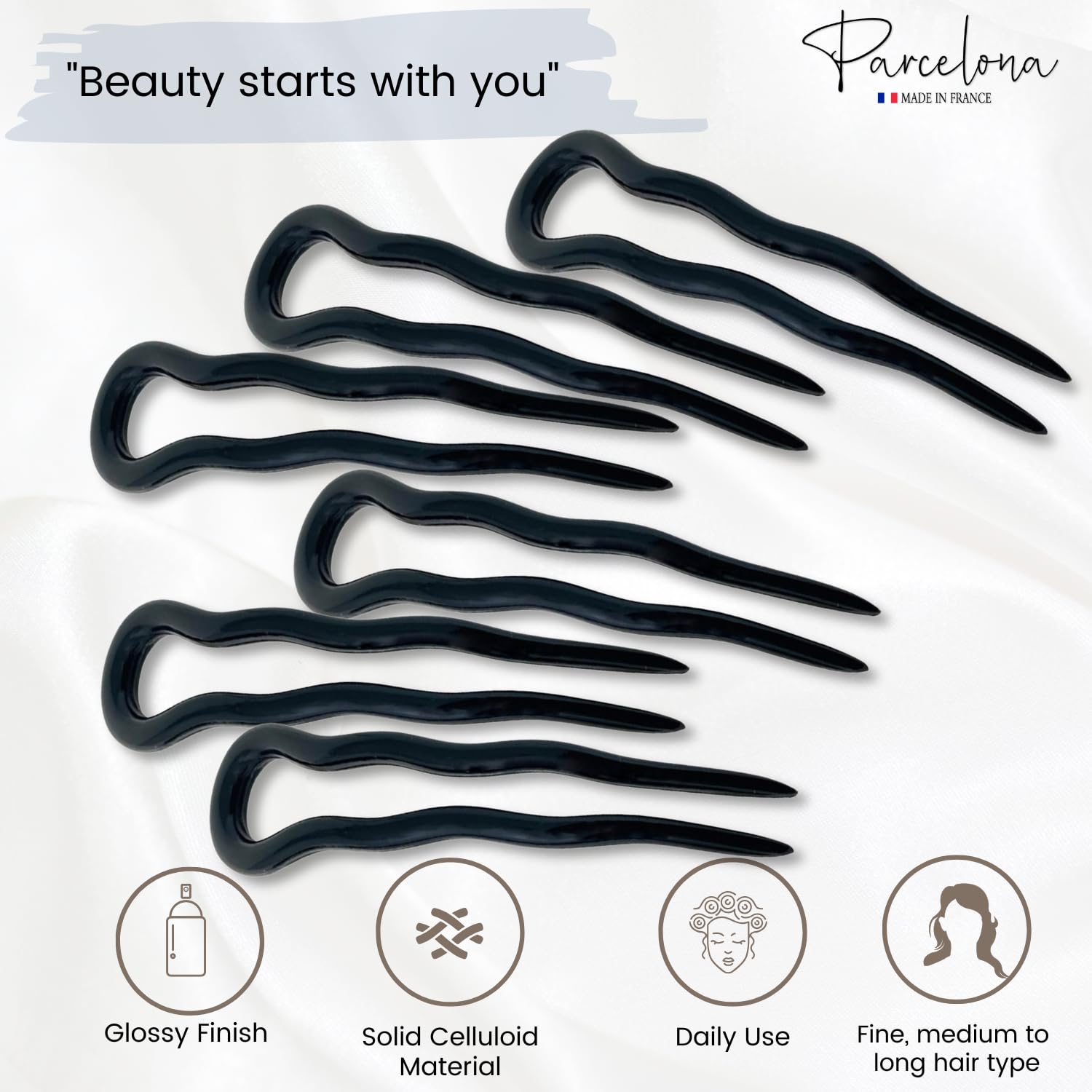 Parcelona French Mystic Large Cellulose Hair Pins for Women & Girls(6Pcs)