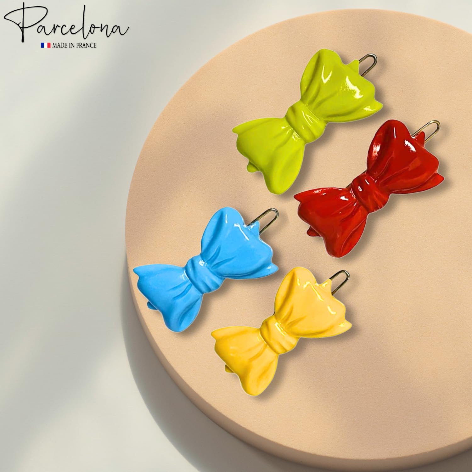 Parcelona French Ribbon Bow Small Cellulose Side Hair Barrettes for Women & Girls
