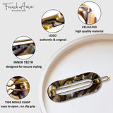 French Amie Mini Oval 2” Celluloid Handmade Snap Tige Boule Hair Clips