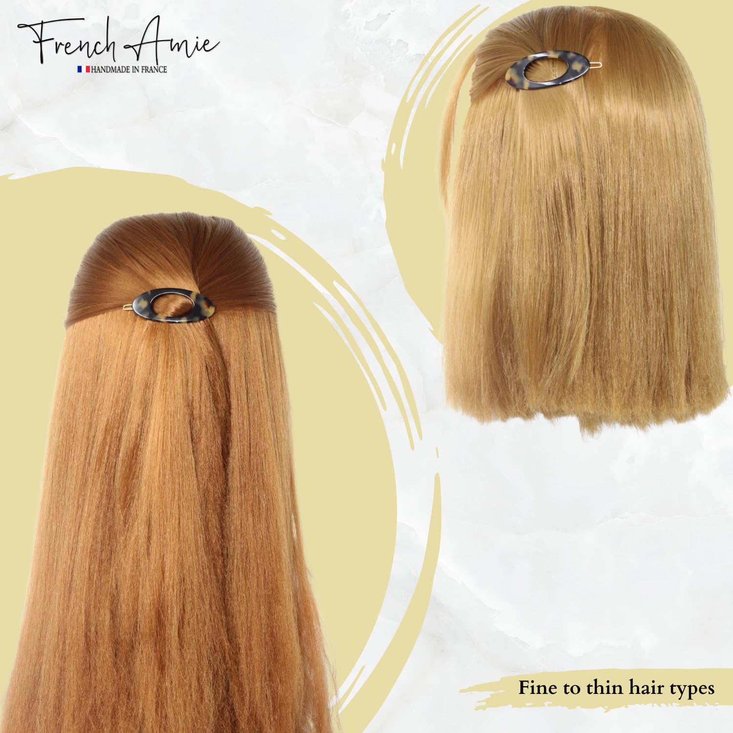 French Amie Oval Small 2 1/4” Cellulose Hair Barrette for Women