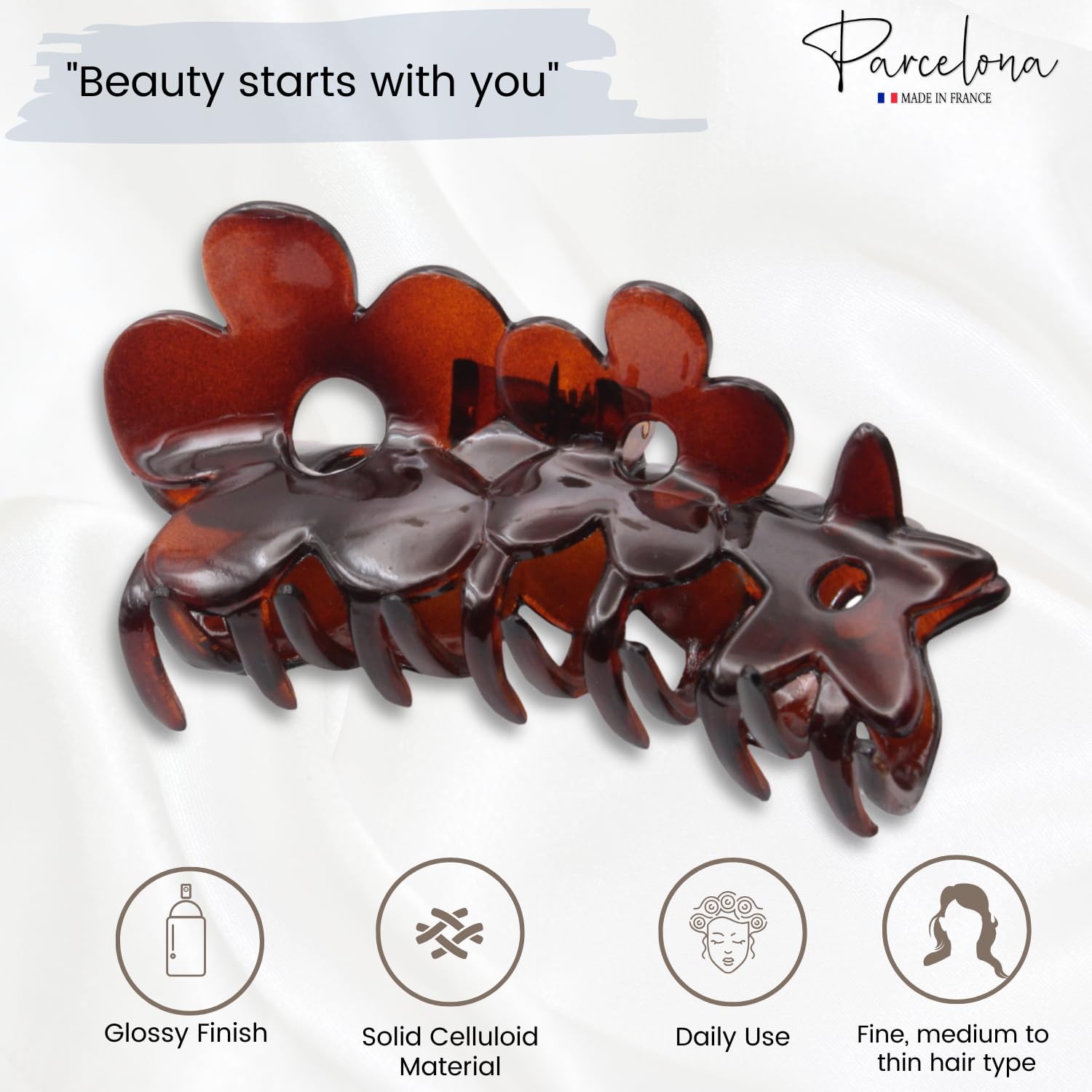 Parcelona French Flower Medium Tortoise Shell Jaw Hair Claw Clamp