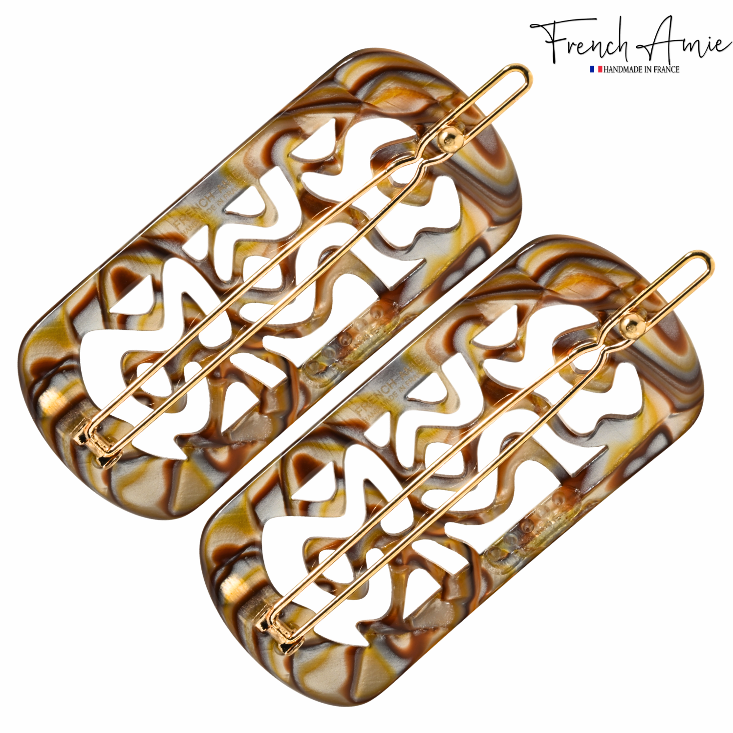French Amie Swirls 2 ¼” Cellulose Handmade Tige Boule Snap Hair Clips for Women