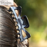 Parcelona French Classic Shell and Black Large Celluloid Jaw Hair Claw(2 Pcs)